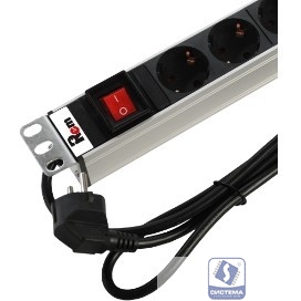 REM Блок розеток Rem-16 с выкл и USB-портом, 6 Schuko, 16A, алюм., 19", шнур 3 м. (R-16-6S-V-U-440-3)