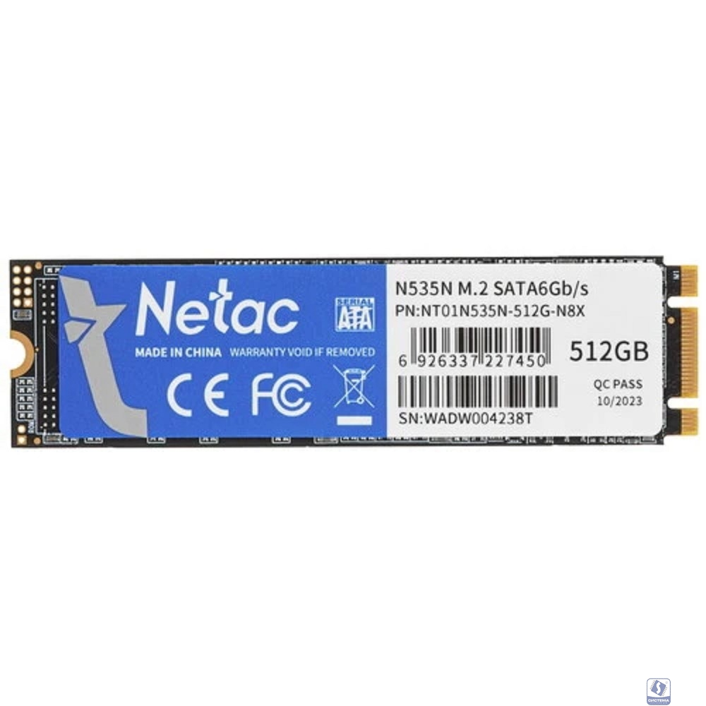 Netac 512GB M.2 2280 SATA3 N535N 3D NAND SSD, R/W up to 540/490MB/s [NT01N535N-512G-N8X]