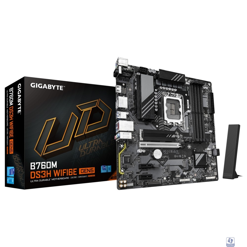 Материнская плата Gigabyte B760M DS3H WIFI6E GEN5 B760 Socket-1700 4xDDR5, 4xSATA3, RAID, 2xM.2, 1xPCI-E16x, 3xUSB3.2, 1xUSB3.2 Type C, D-Sub, 2xDP, HDMI, 2.5Glan, mATX