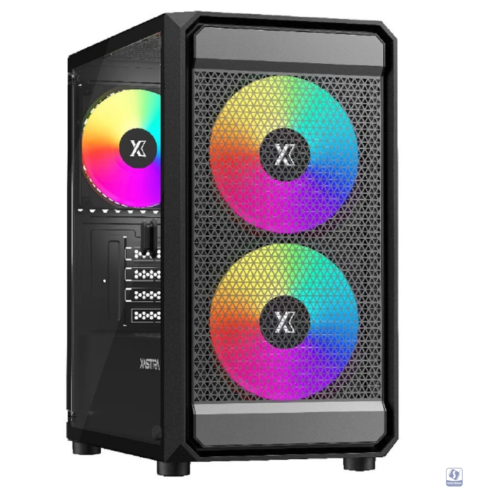 XASTRA Корпус A303M 3ARGB Black mATX/Mesh/ tempered glass / 2x140mm + 1x120mm ARGB PWM fans/ Door/  A303M-2FC14A-1FC12A-D