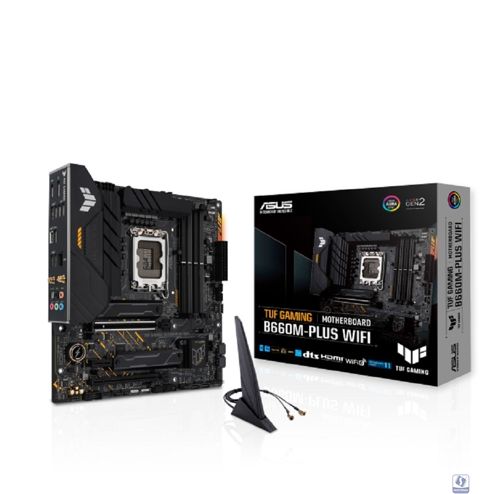 ASUS TUF GAMING B660M-PLUS WIFI (Socket 1700, mATX, 4xDDR5(128GB), DP/HDMI, 1xPCIe 5.0x16/1xPCIe 3.0x16/1xPCIe 4.0, 1xLAN (2.5GbE), 4xSATA 6Gb/s, 2xM.2, 1xType-C, 5xUSB 3.2, 2xUSB 2.0)