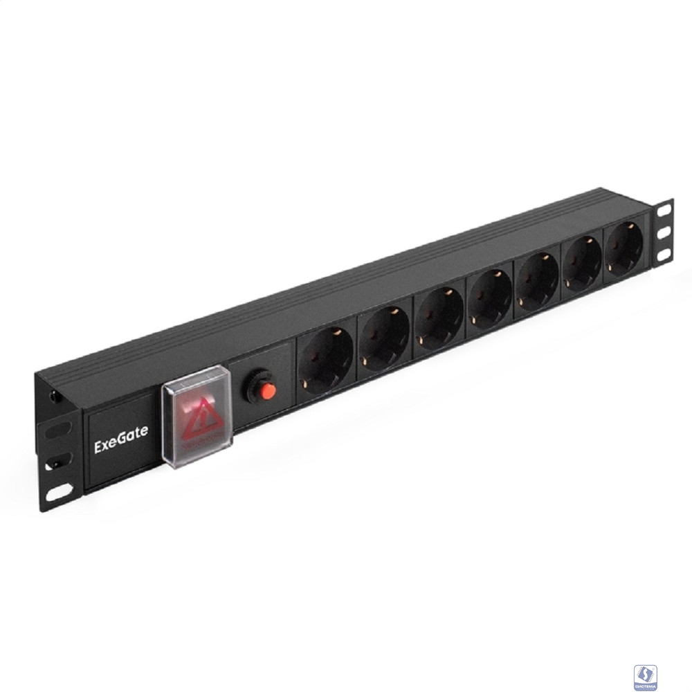 Exegate EX280837RUS Блок розеток ExeGate ServerPro PDU-19H702 Al-7S-C14-SW-O, 19",1U,алюм, 7Sch, С14, защита от перегр