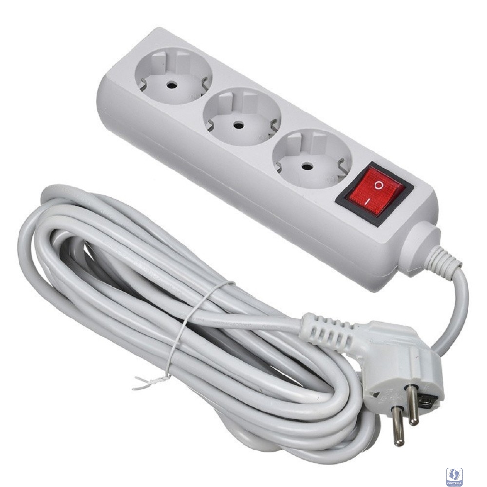 BURO Сетевой фильтр 3 розетки (300SL-5-G), 5м, серый (пакет ПЭ) 
