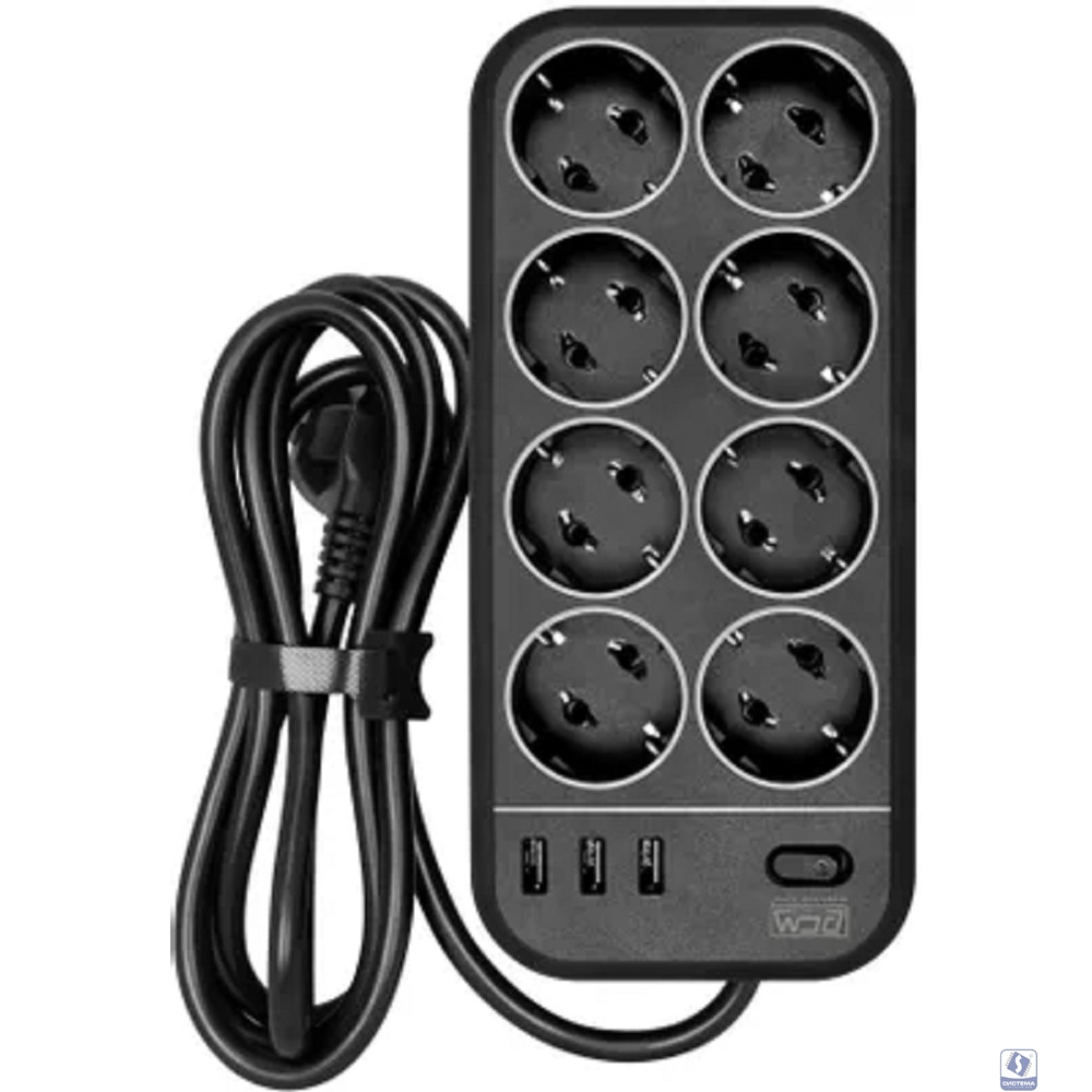 PowerCom Сетевой фильтр Powercom SP-08 USB03AB 1,8 m 1.8м (8 розеток) черный (коробка) (1928702)