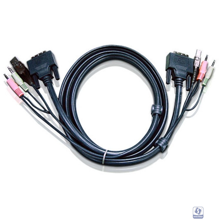ATEN 2L-7D02U Шнур, мон+клав+мышь USB+ аудио, DVI-D Single Link+USB A-Тип+ 2xRCA=>DVI-D Single Link+USB B-Тип+ 2xRCA, Male-Male, опрессованный,   1.8 метр., черный