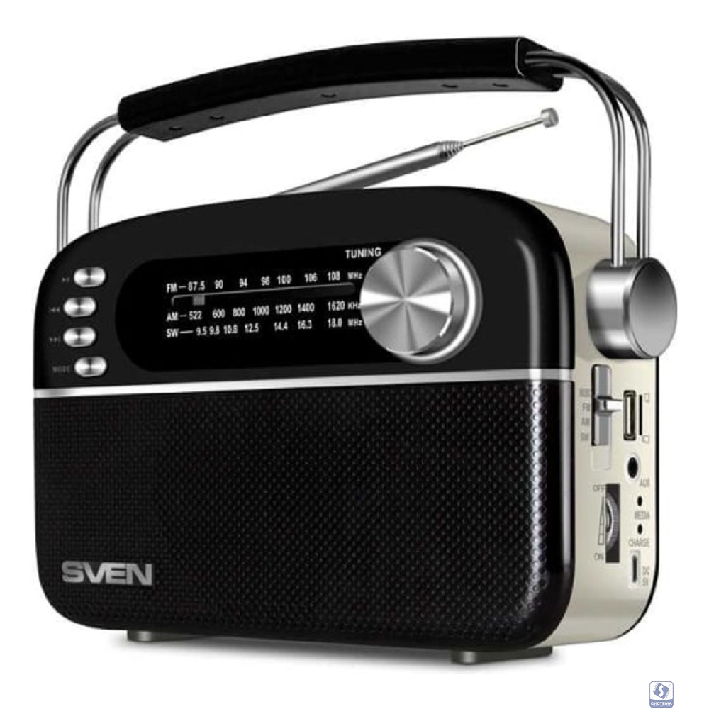 АС SRP-505, черный (3 Вт, Bluetooth, FM/AM/SW, USB, microSD, AUX,  встроенный аккумулятор)