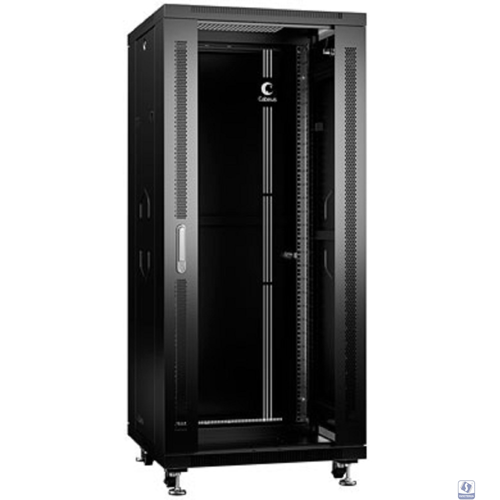 Cabeus SH-05C-27U60/100-BK Шкаф монтажный телекоммуникационный 19" напольный 27U 600x1000x1388mm (ШхГхВ) передняя стеклянная и задняя сплошная металлическая двери, ручка с замком, цвет черный(RAL9004)