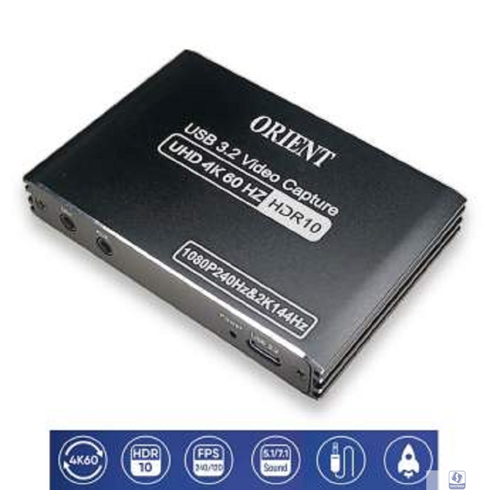 ORIENT C10HVC, Устройство видеозахвата со звуком, HDMI->USB3.2/HDMI/Audio, HDMI 2.0 вход 4K/60Гц, UVC выход 3840x2160@60Hz (MJPG), 3840x2160@30Hz (NV12/I420), 2560x1440@60Hz (YUY2), (33461)