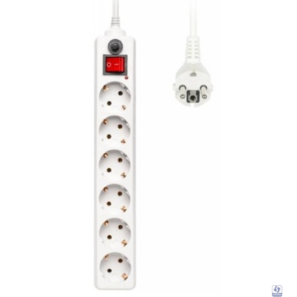 BURO Сетевой фильтр, 6 розеток, 1.8 метра, (600SH-1.8-W), белый (коробка) 