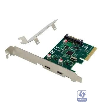 ORIENT AM-U3142PE-2С, Контроллер PCI-Ex4 v3.0, USB 3.2 Gen2, скорость до 10 Гбит/с, 2-port ext Type-C, ASM3142 chipset, разъем доп.питания, в комплекте LP планка крепления