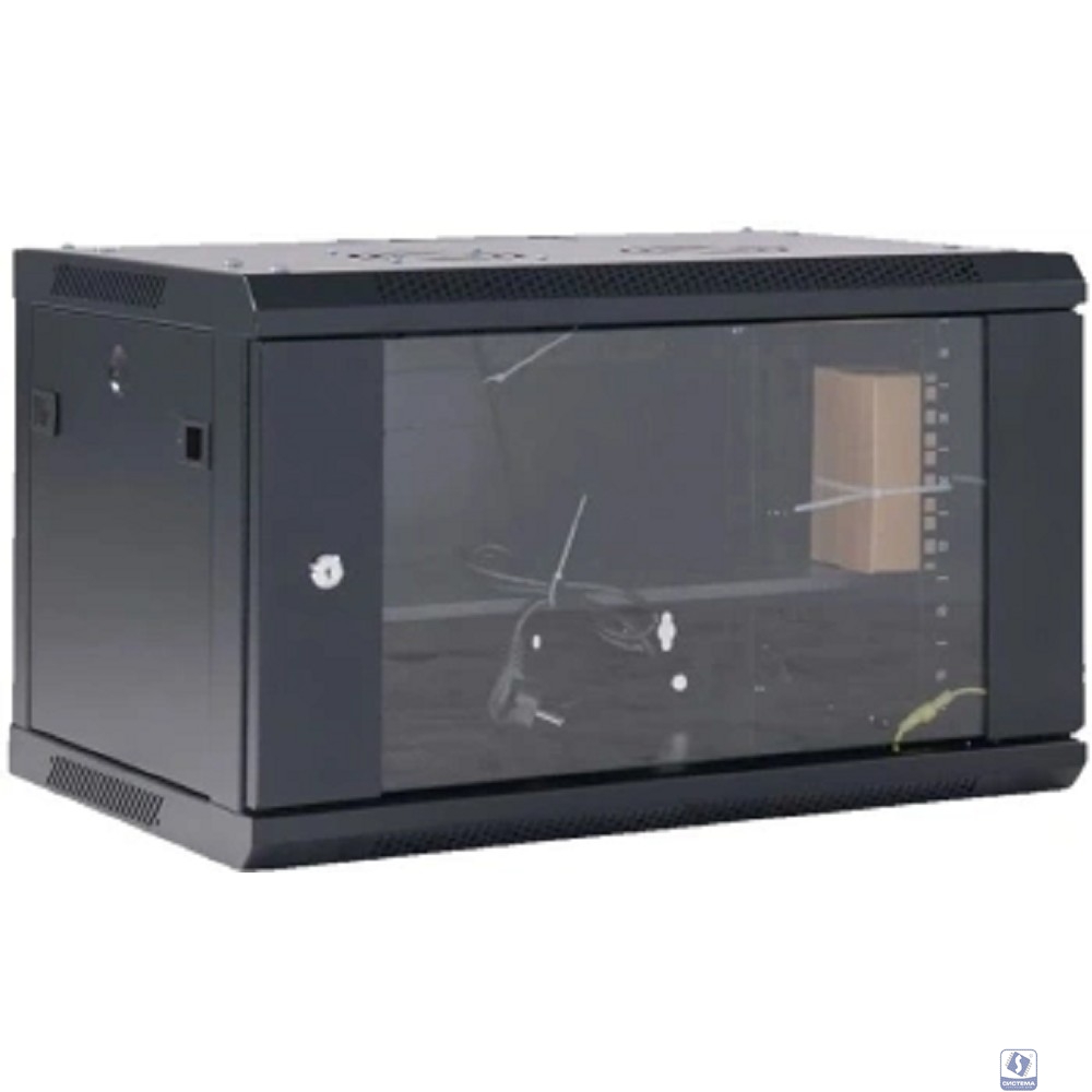 Rexant (04-0654-112) Настенный телекоммуникационный шкаф 19" 6U 550?400мм, дверь стекло, с задней стенкой, разборный, черный (RAL 9005)