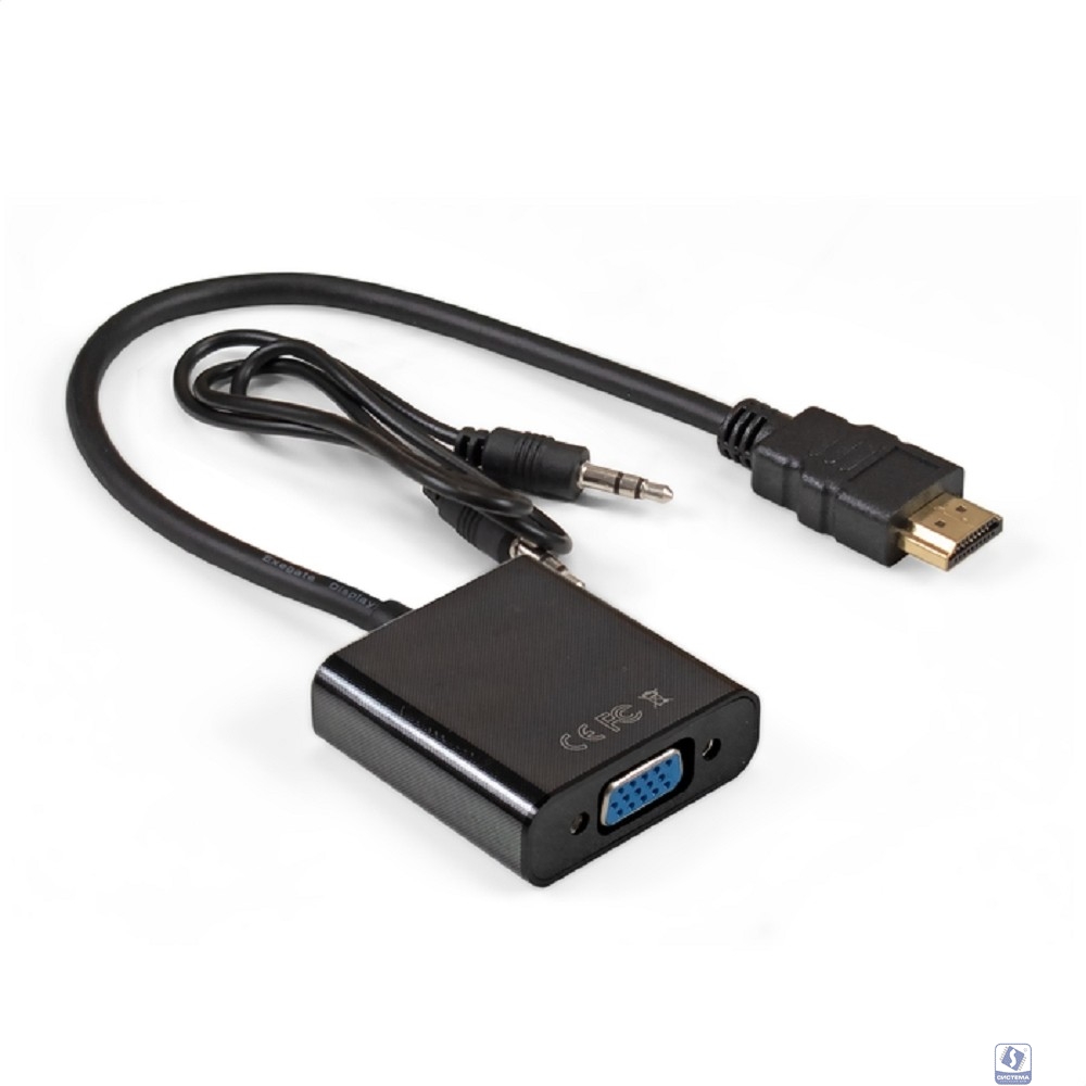 Exegate EX297588RUS Кабель-переходник HDMI-VGA ExeGate EX-HDMIM-VGAF-3.5JackS-0.3 (19M/15F, 0,3м + аудио 3.5mm Jack M 0,5м) Преобразователь цифрового HDMI сигнала в VGA видео и стерео-аудио