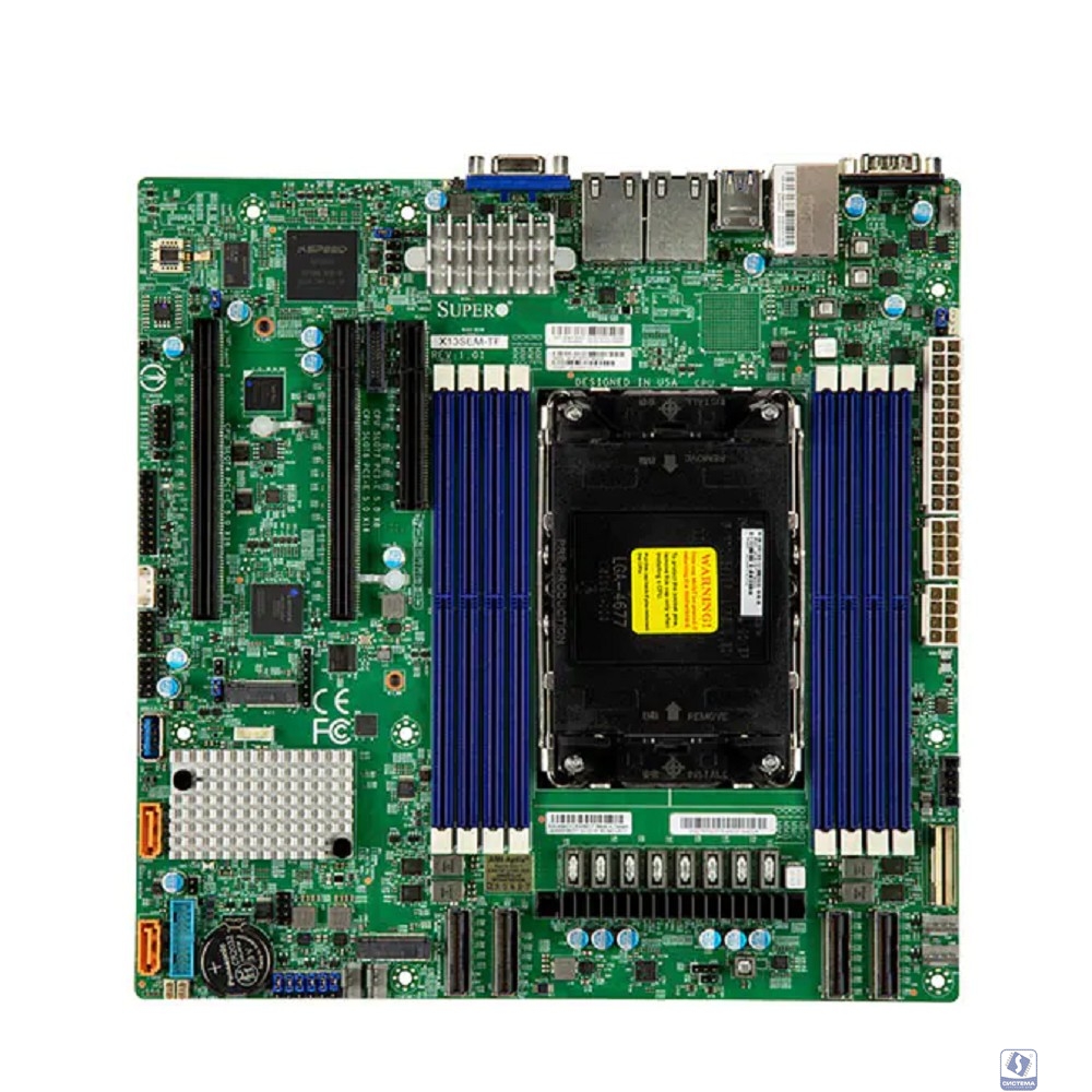 Supermicro MBD-X13SEM-TF-B Форм-фактор: mATX, чипсет: Intel C741, сокет: 4677, слоты: 8 DDR5 DIMM, SATA 6 Гбит/с, M.2 PCIe