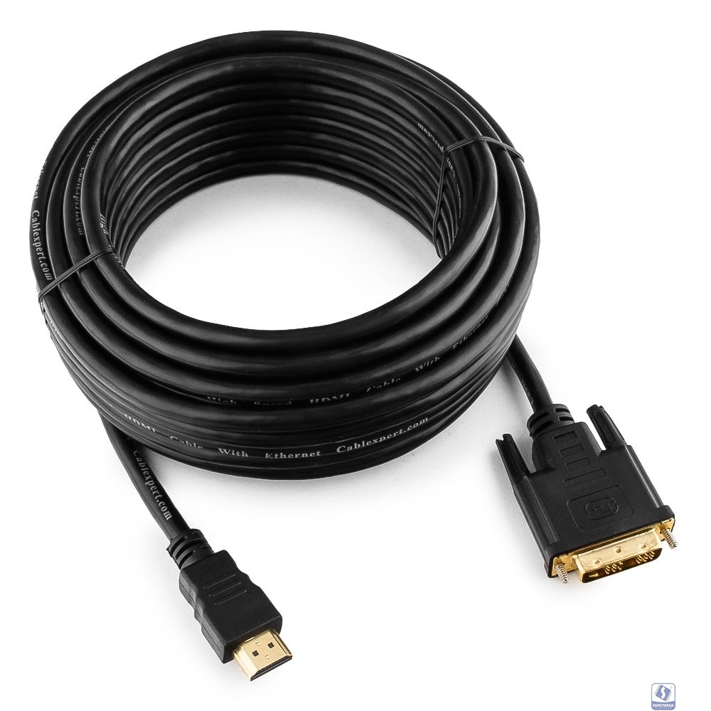Кабель HDMI-DVI Cablexpert CC-HDMI-DVI-10MC, 19M/19M, single link, медь, позол.разъемы, экран, 10м, черный, пакет