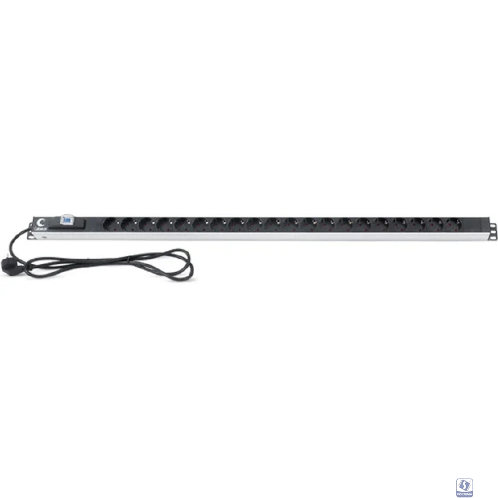 Cabeus PDU-16-20S-B Блок розеток для 19" шкафов, вертикальный, 20 розеток Schuko, 16А, автомат защиты, алюминиевый корпус, шнур с вилкой Schuko 2 м