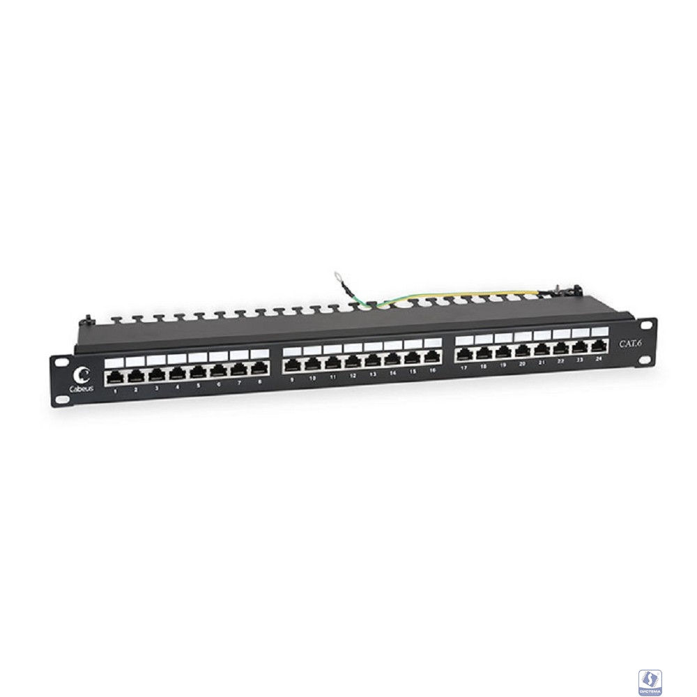 Cabeus PL-24-Cat.6-SH-Dual IDC Патч-панель 19" (1U), 24 порта RJ-45, категория 6, полностью экранированная, с задним кабельным организатором