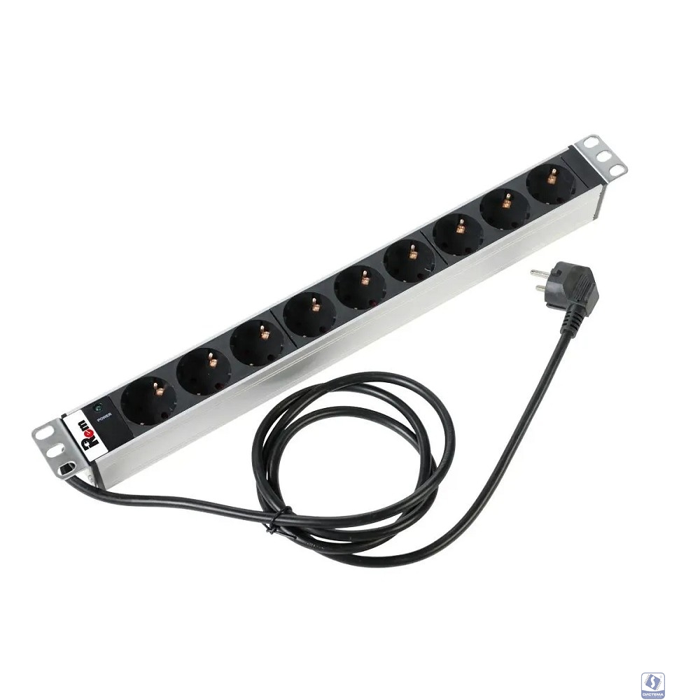 REM Блок розеток Rem-16 с инд., 9 Shuko, 16A, алюм., 19", шнур 3 м. (R-16-9S-I-440-3)