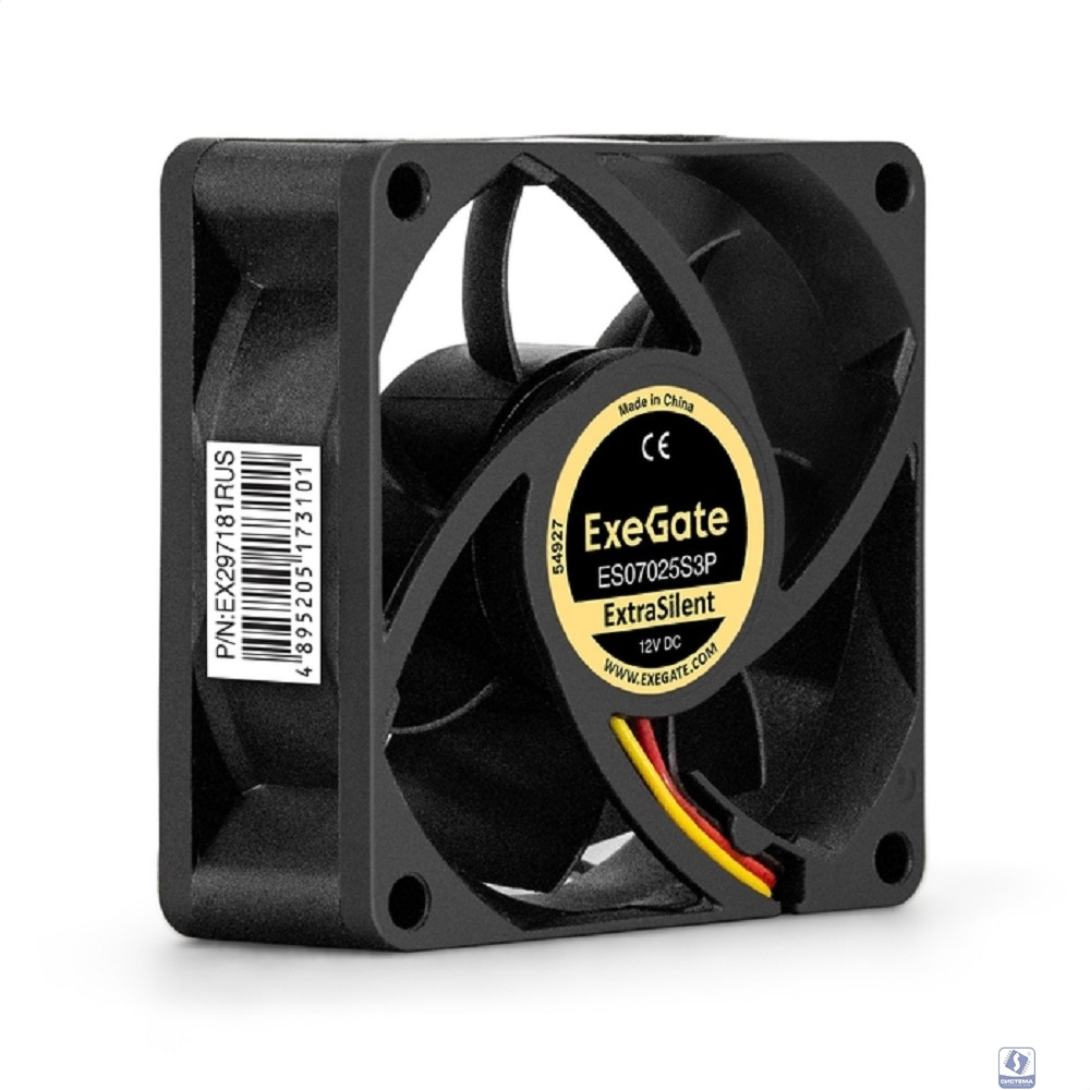 Exegate EX297181RUS Вентилятор 12В DC ExeGate ExtraSilent ES07025S3P (70x70x25 мм, Sleeve bearing (подшипник скольжения), 3pin, 2300RPM, 25dBA)