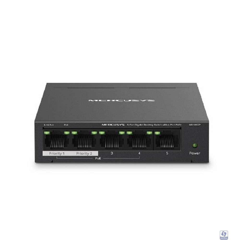 Mercusys MS105GP Настольный коммутатор с 5 гигабитными портами (4 порта PoE+)
