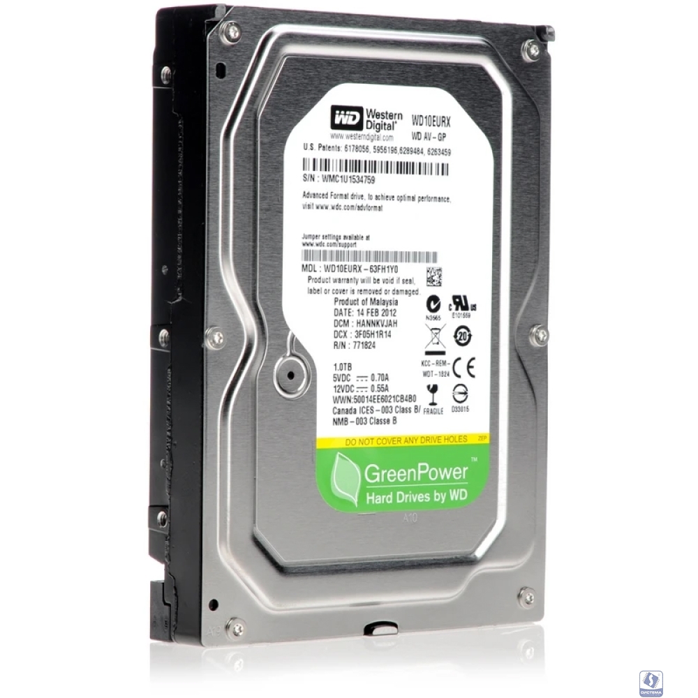 1TB WD AV-GP Video Surveillance 5400 RPM 64mb SATA3 WD10EURX RECERTIFIED HDD