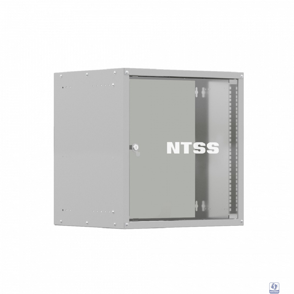 NTSS Шкаф настенный телекоммуникационный NTSS LIME 9U 550х450х500мм, 2 профиля 19, дверь стеклянная, боковые стенки несъемные, разобранный, серый RAL 7035 NTSS-WL9U5545GS