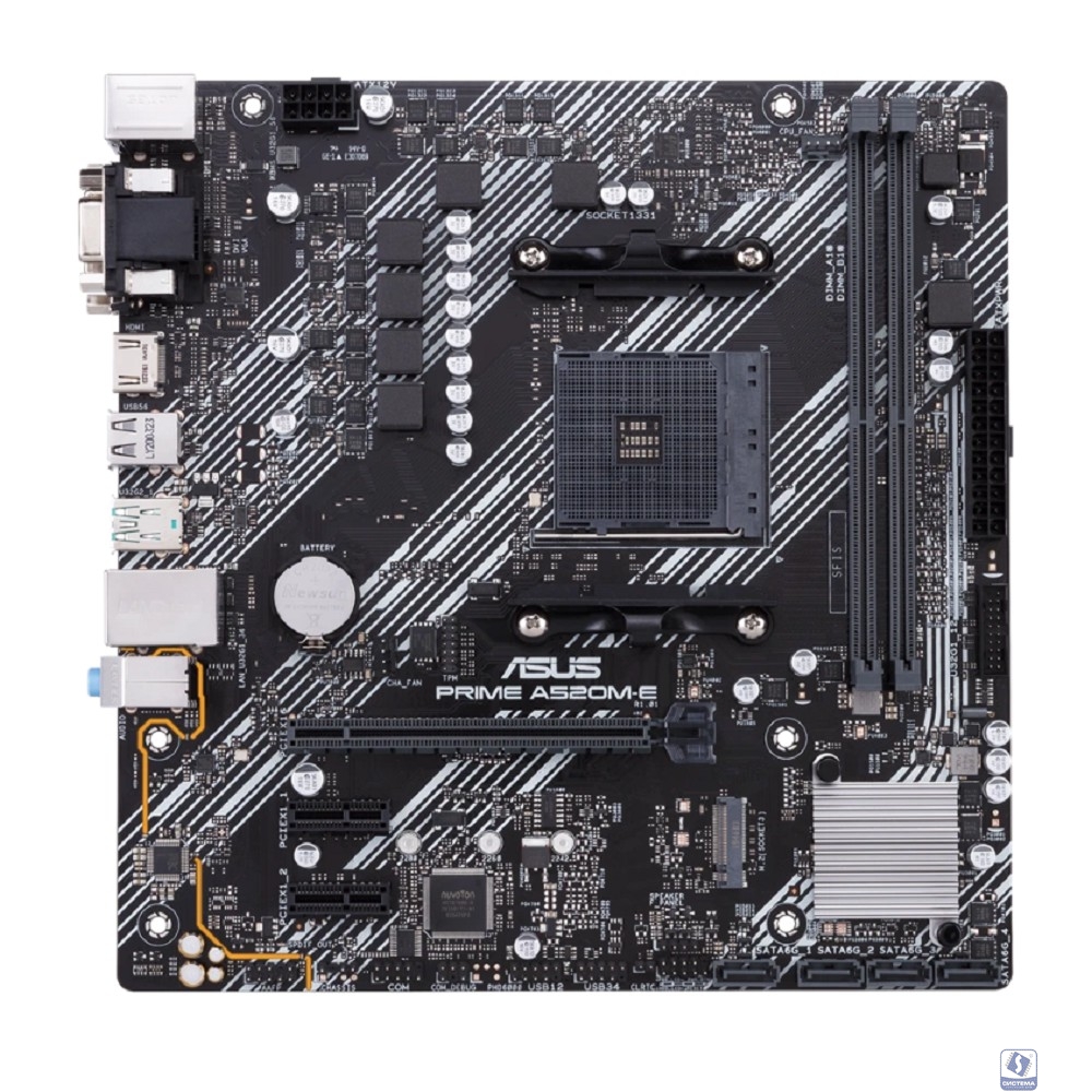 ASUS PRIME A520M-E/CSM (Socket AM4, mATX, 2xDDR4(64GB), VGA/DVI/HDMI, 1xPCIe3.0x16, 1xLAN, 4xSATA 6Gb/s, 1 x USB 3.2 Gen 2, 2 x USB 2.0, 4 x USB 3.2, 1xPS/2)