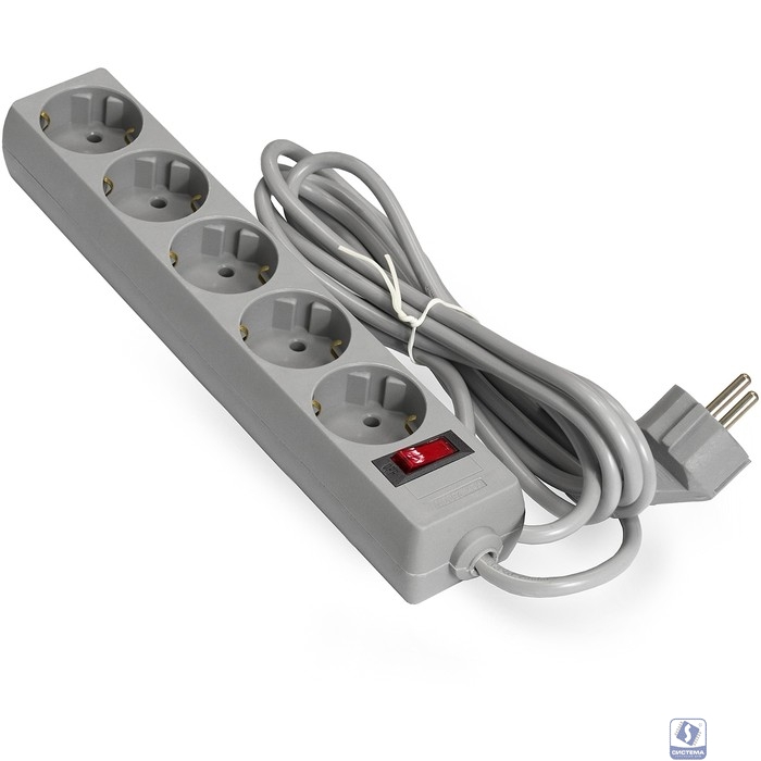 Exegate EX285798RUS Удлинитель ExeGate EC-5-1.8G (5 евророзетки с заземлением, 1.8м, защита от перегрузки, выключатель с подсветкой, серый)