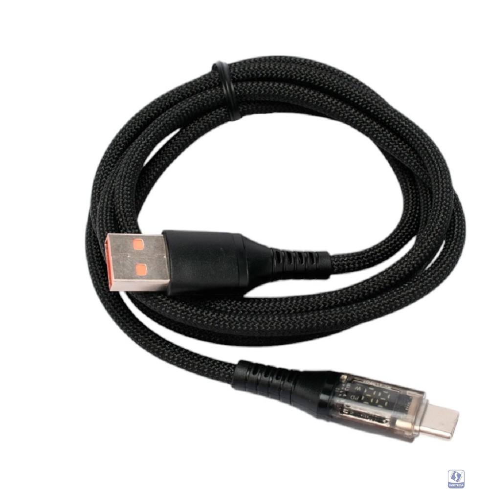 Cablexpert Кабель USB2.0, AM/Type-C, 6A, 66Вт, QC3.0, дисплей, оплетка, медь, 1м, черный (CCP-USB2-AMCM-SCR-1M)