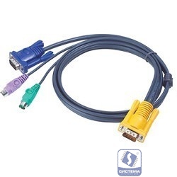 ATEN 2L-5206P Кабель KVM  PS/2(Kлав+мышь)(Male)+HDB15(Male) <-> SPHD15(Male) 6,0м., тонкий, черный.