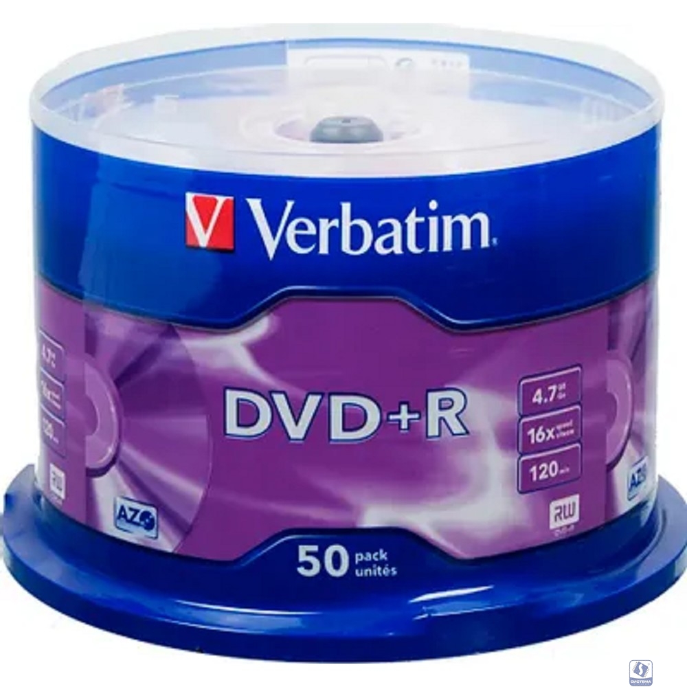 Verbatim  Диски DVD+R  4.7Gb 16-х , 50 шт, Cake Box (43550)