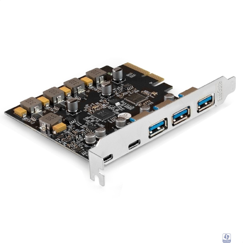Exegate EX298301RUS Контроллер ExeGate EXE-313-3A2C (PCI-E x4 v3.0, USB3.2 Gen2 3xType-A + 2xType-C ext., SuperSpeed+ скорость до 10 Гбит/с, разъем доп.питания, ASMedia Chipset ASM3142)