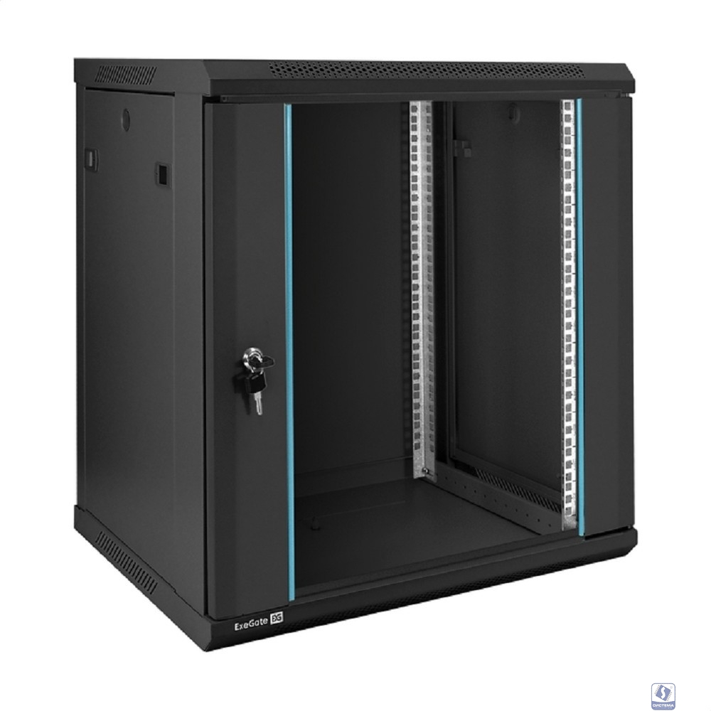 Exegate EX298609RUS Шкаф телекоммуникационный 19" настенный 12U ExeGate EC-WM-12U.450.G.BLACK (19”, 12U, 600x450x635mm (ШхГхВ), передняя дверь закаленное стекло, съемные боковые панели, пыле- и влагоз