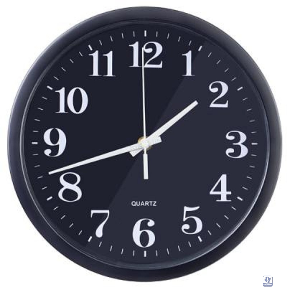Perfeo Настенные часы "PF-WC-002", круглые д. 25 см, чёрный корпус / чёрный циферблат