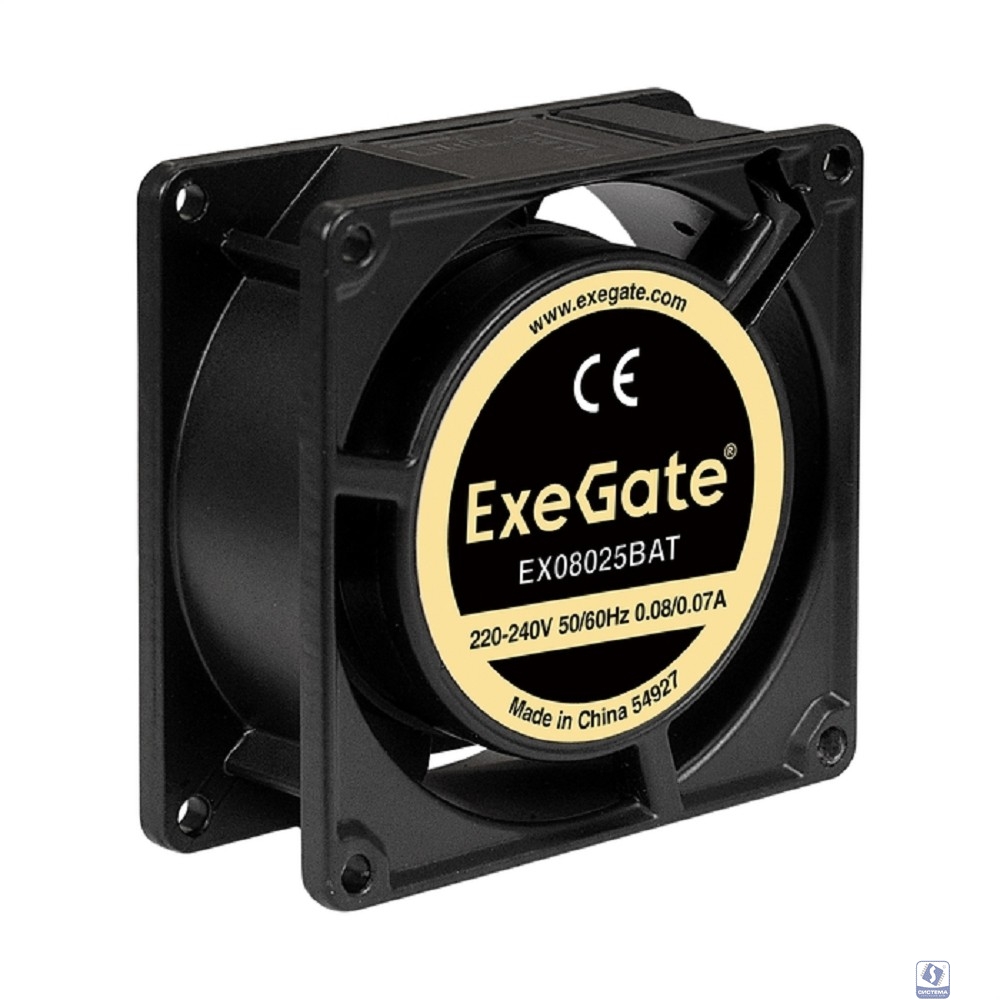 Exegate EX288998RUS Вентилятор 220В ExeGate EX08025BAT (80x80x25 мм, 2-Ball (двойной шарикоподшипник), клеммы, 2600RPM, 32dBA)