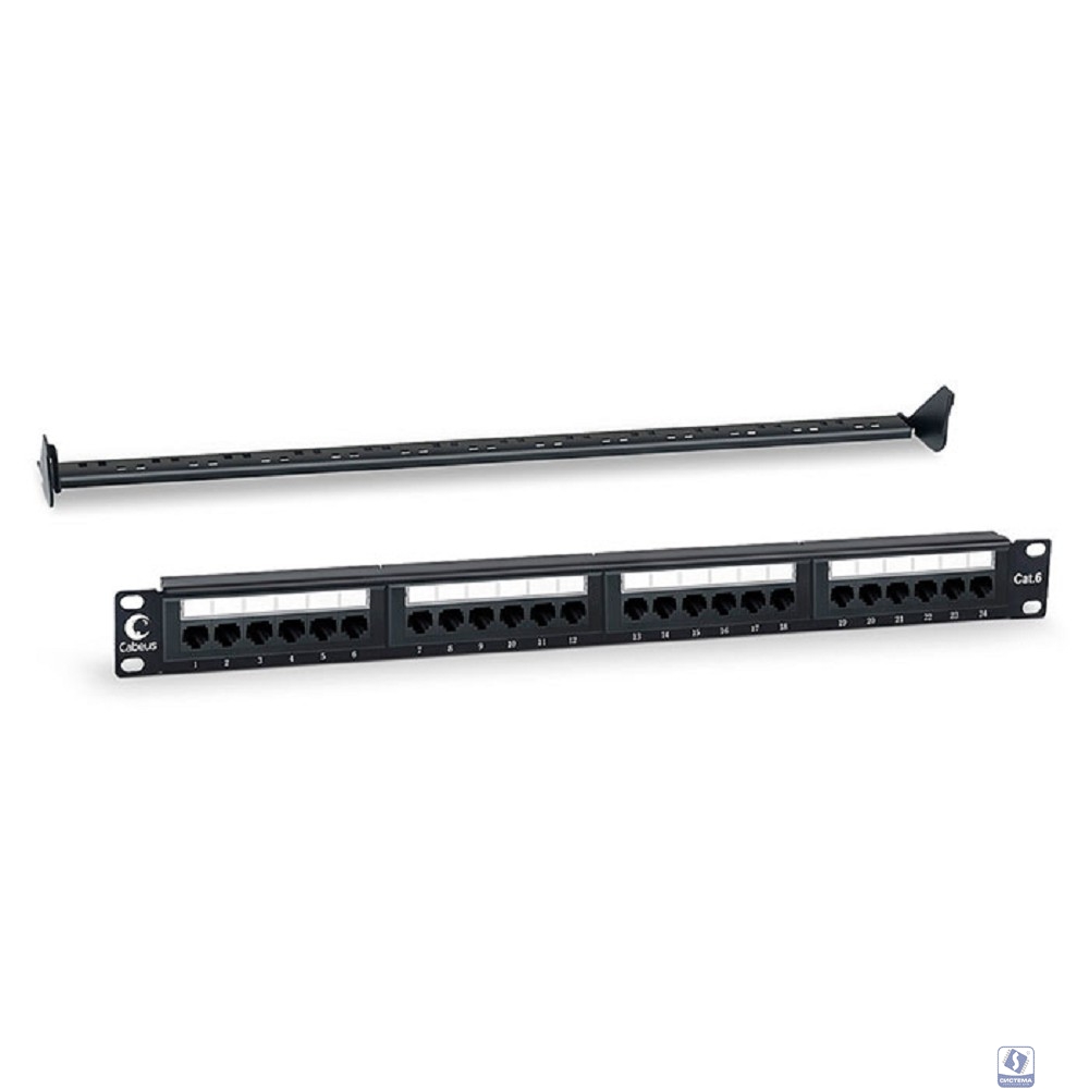 Cabeus PL-24-Cat.6-Dual IDC Патч-панель 19" (1U), 24 порта RJ-45, категория 6, Dual IDC, с задним кабельным организатором