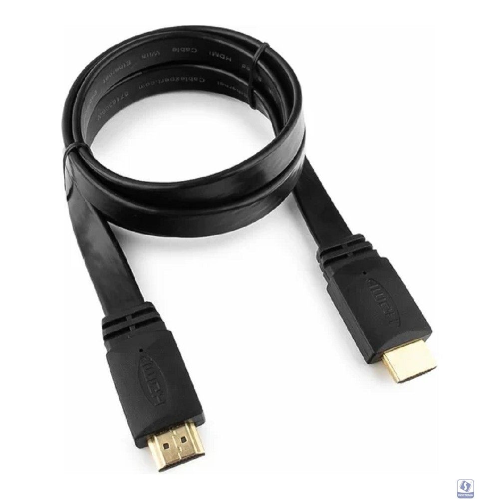 Кабель HDMI Cablexpert CC-HDMI4F-1M, 19M/19M, v2.0, медь, позол.контакты, экран, плоский кабель, 1м, черный, пакет