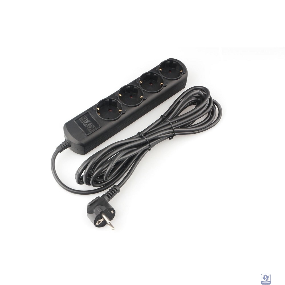PowerCube Удлинитель (PC-2B-5M) 5.0м, 4 розетки, 16А, без выключателя, черный графит