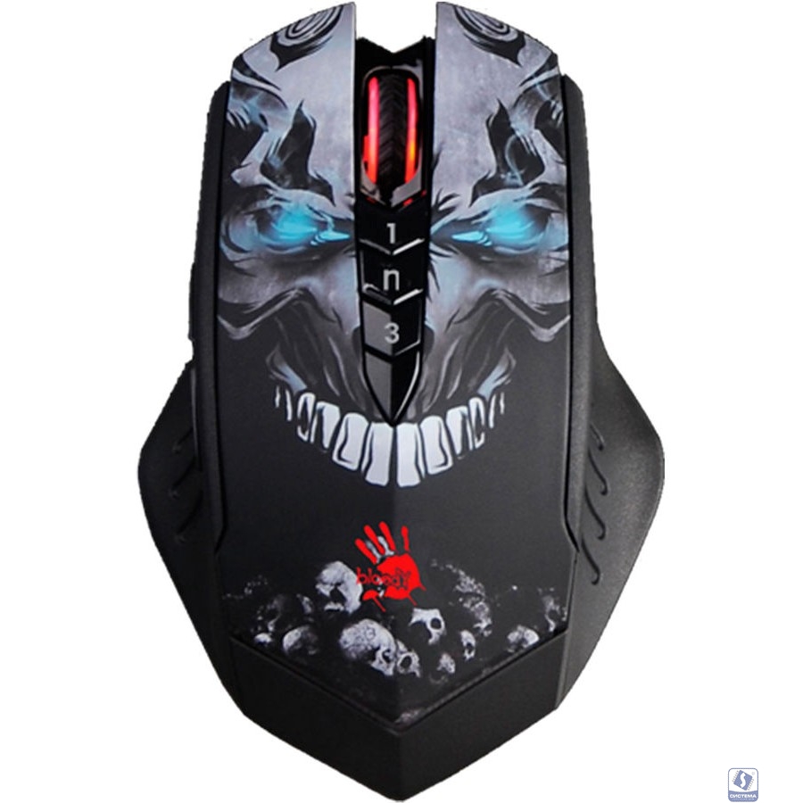 Мышь A4TECH Bloody R80 Plus Skull, игровая, оптическая, беспроводная, USB, черный и рисунок [r80 plus (skull)]