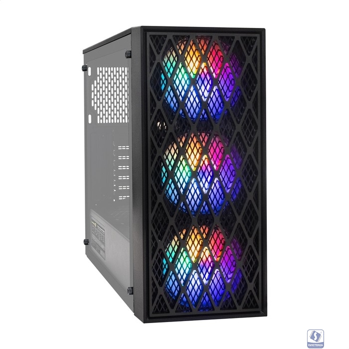 Exegate EX296075RUS Корпус Miditower ExeGate EVO-8243-EVO800 (ATX, БП EVO800RGB с вент. 12 см, 2*USB+1*USB3.0, черный, 3 вент. с RGB подсветкой, боковая панель - закаленное стекло)