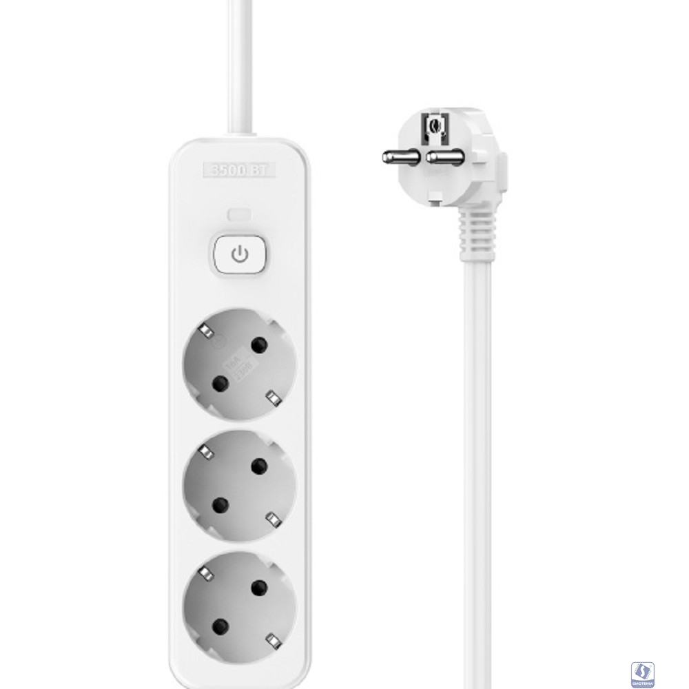 Perfeo сетевой удлинитель "REAL STRIP" 2,0м, 3 розетки, 16А, 3500 Вт, белый.