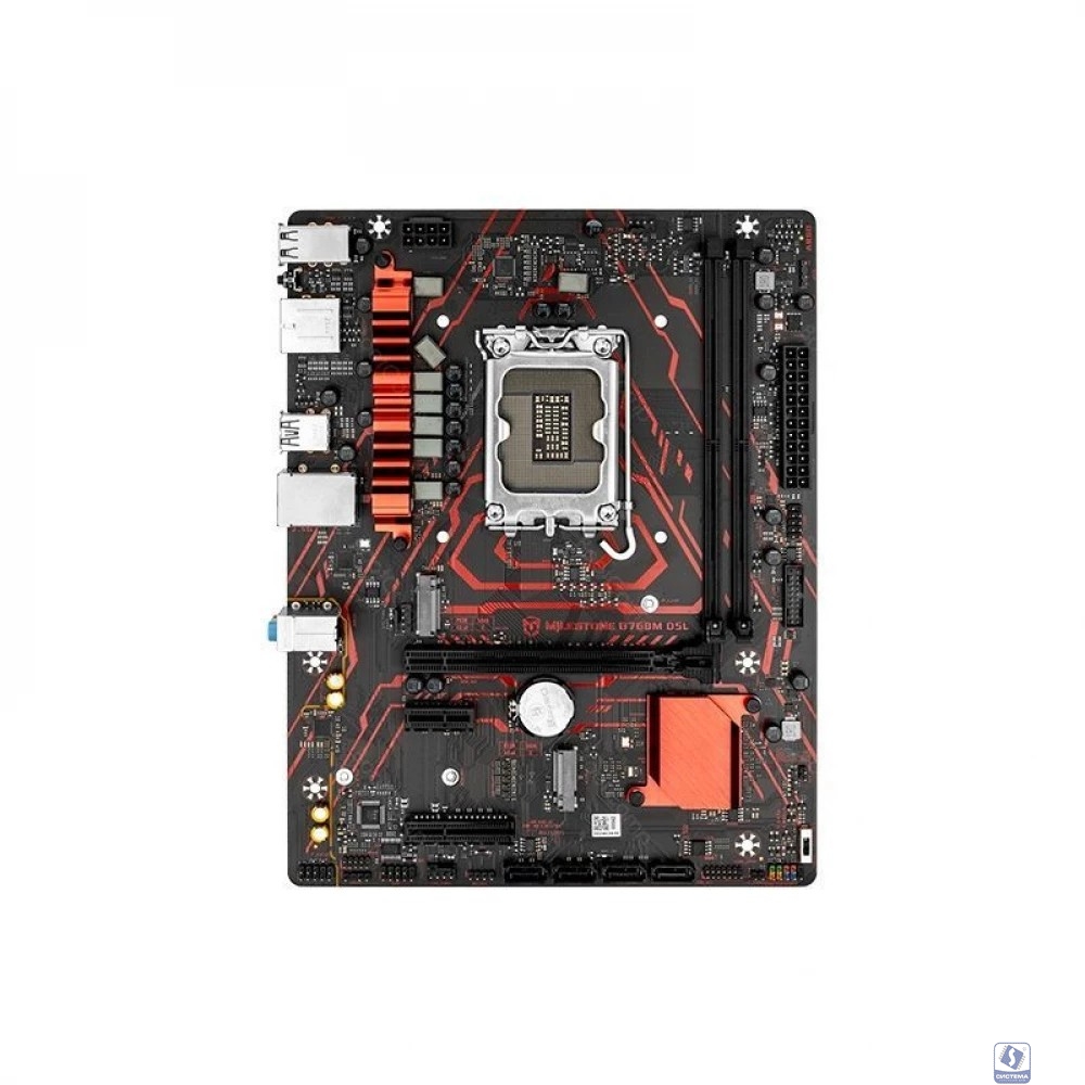 MAXSUN MS-Milestone B760M D5L V2 (Socket 1700, mATX, 2*DDR5(96Gb), DP/HDMI, 4*SATA3, 2*M.2, 1*PCIEx16/1*PCIEx4/1*PCIEx1, 4*USB 2.0, 4*USB 3.2 Gen1, LAN 1*2,5G, black-red, RTL)