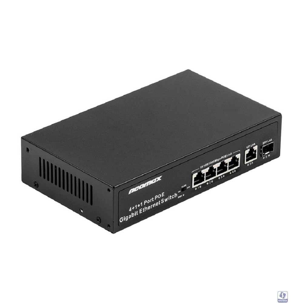NEOMAX неуправляемый коммутатор NMS-106PoE-1000-S, 6 портов 1000 Mbps, 4xPoE+, 1xSFP, 110W, металл