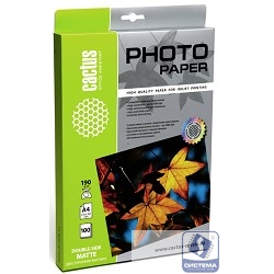 CS-MA4190100DS Фотобумага Cactus CS-MA4190100DS матовая двусторонняя, A4, 190 г/м2, 100 листов
