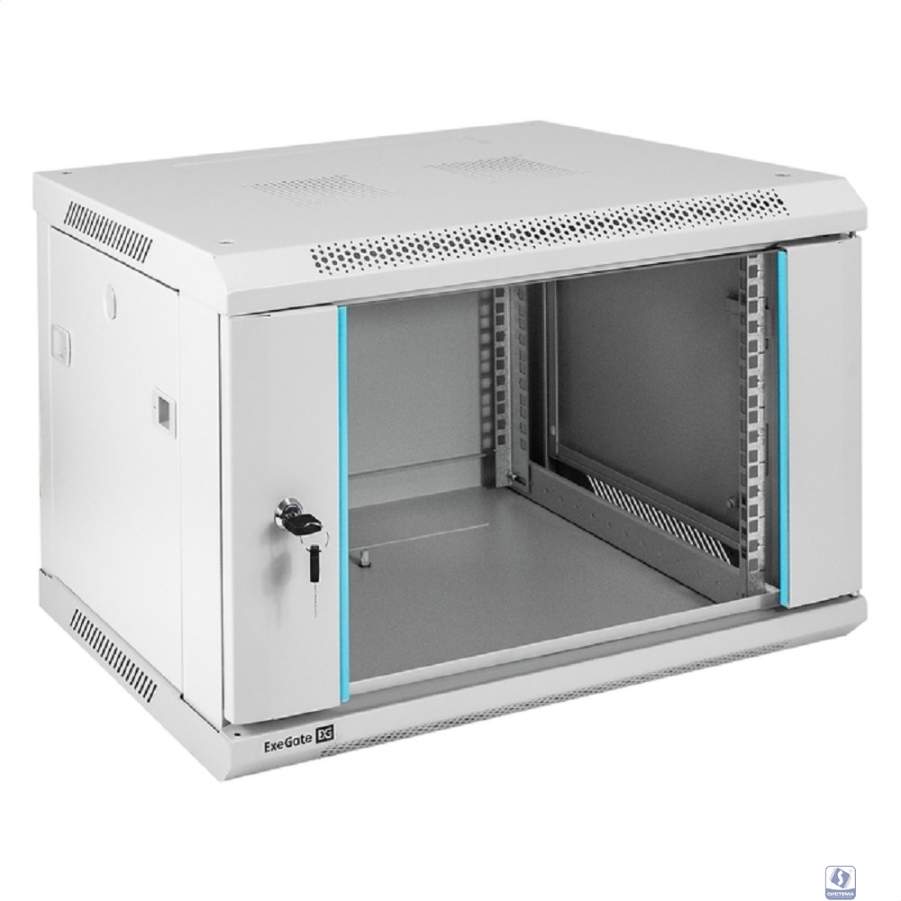 Exegate EX298599RUS Шкаф телекоммуникационный 19" настенный 6U ExeGate EC-WM-6U.450.G.GREY (19”, 6U, 600x450x370mm (ШхГхВ), передняя дверь закаленное стекло, съемные боковые панели, пыле- и влагозащит
