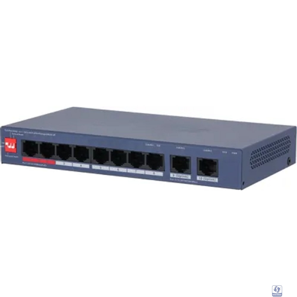 DAHUA DH-CS4010-8ET2GT-110 8-портовый PoE коммутатор управляемый 8 RJ45 10/100Мбит/с (PoE/PoE+/Hi-PoE/IEEE 802.3bt), 2 RJ45 10/100/1000Мбит/с (uplink);  1~2 до 90Вт, 3~8 до 30Вт, суммарно до 110Вт