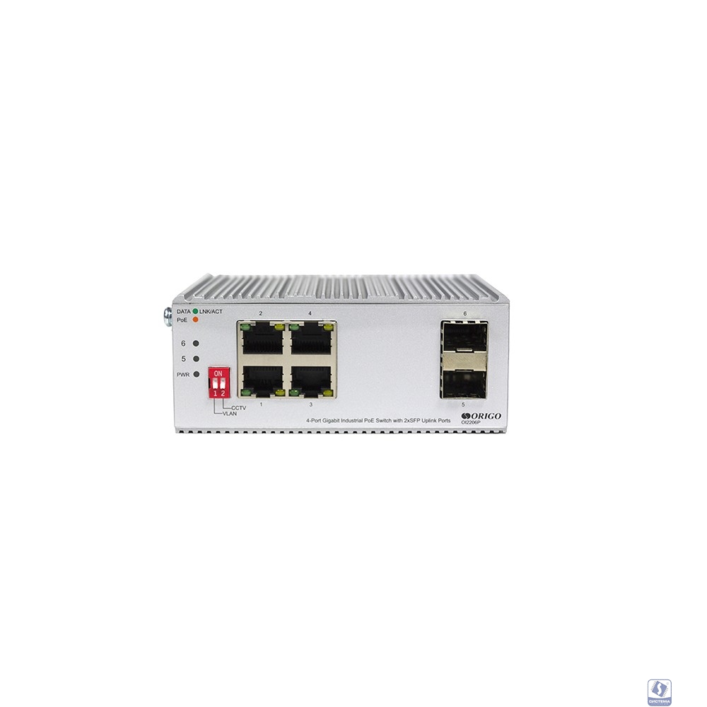 ORIGO OI2206P/120W/A1A Промышленный неуправляемый PoE-коммутатор 4x1000Base-T PoE+, 2x1000Base-X SFP, PoE-бюджет 120 Вт