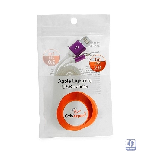 Gembird Кабель USB 2.0 Cablexpert CC-ApUSBp1m, AM/Lightning 8P, 1м, силиконовый шнур, разъемы фиолетовый металлик, пакет