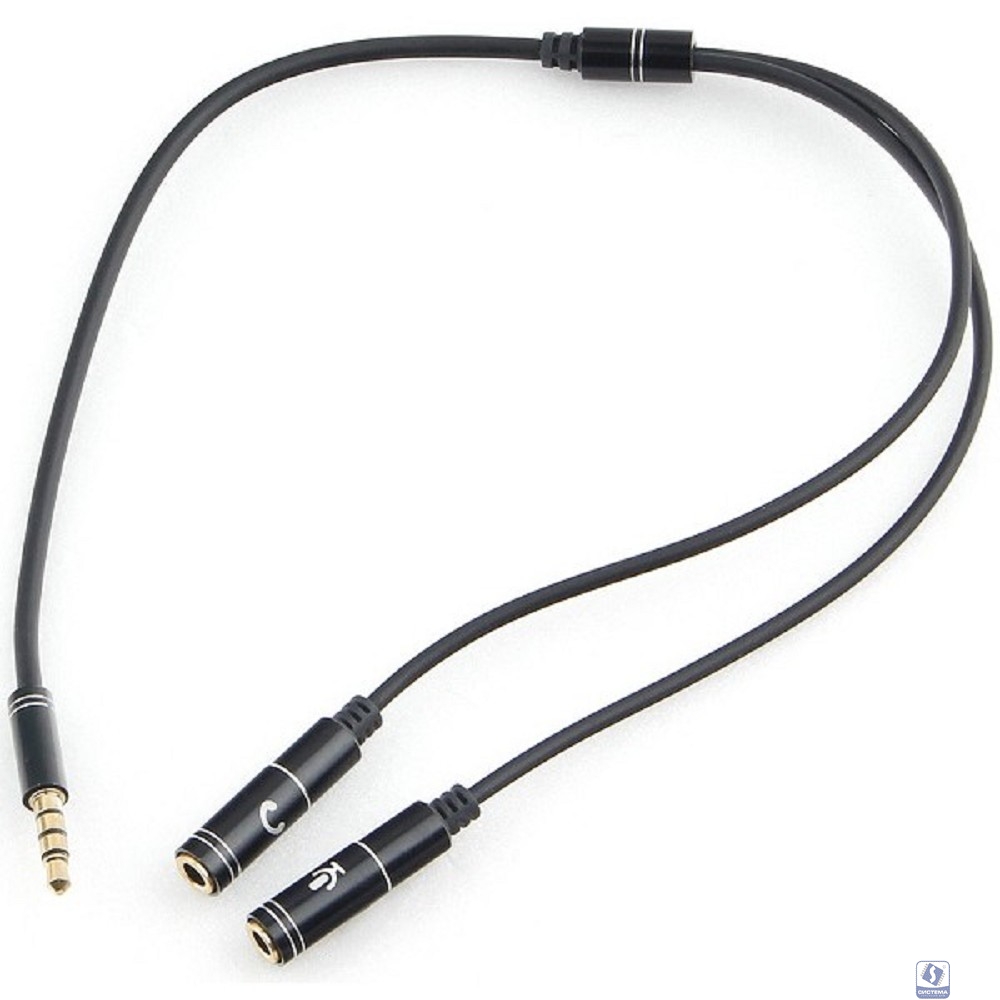 Кабель аудио Cablexpert CCAB-02-35MYHM-0.2MB. 3.5 джек 4pin(M)/2х 3.5 джек(F) наушники и микрофон, черный, 0.2м, блистер