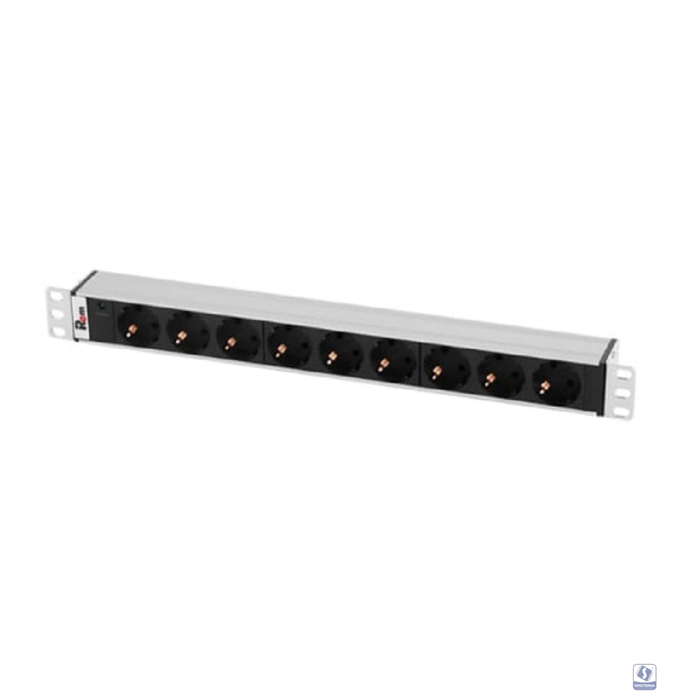 REM Блок розеток Rem-10 без шнура с инд., 9 Schuko, вход IEC 60320 C14, 10A, алюм., 19" (R-10-9S-I-440-Z)