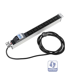 REM Блок розеток Rem-16 с авт. 16А, 6 IEC 60320 C19, 16A, алюм., 19", шнур 3 м. (R-16-6C19-A-440-3)